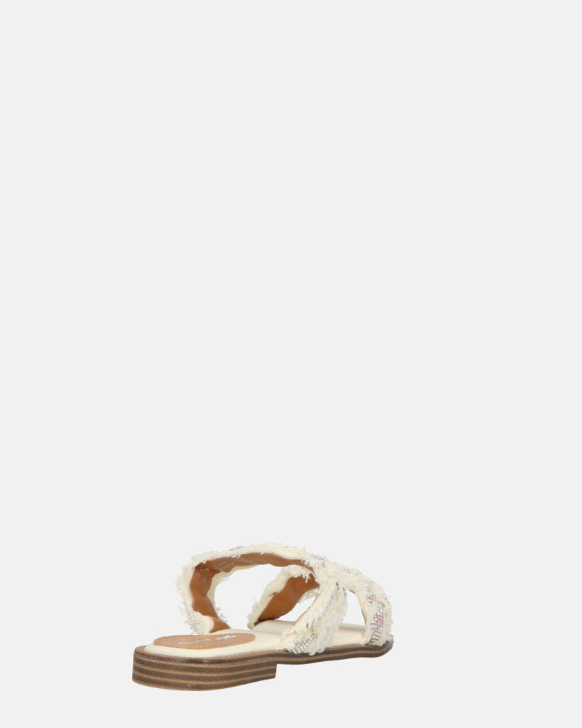 KALI - sandali in tessuto beige chiaro con gemme