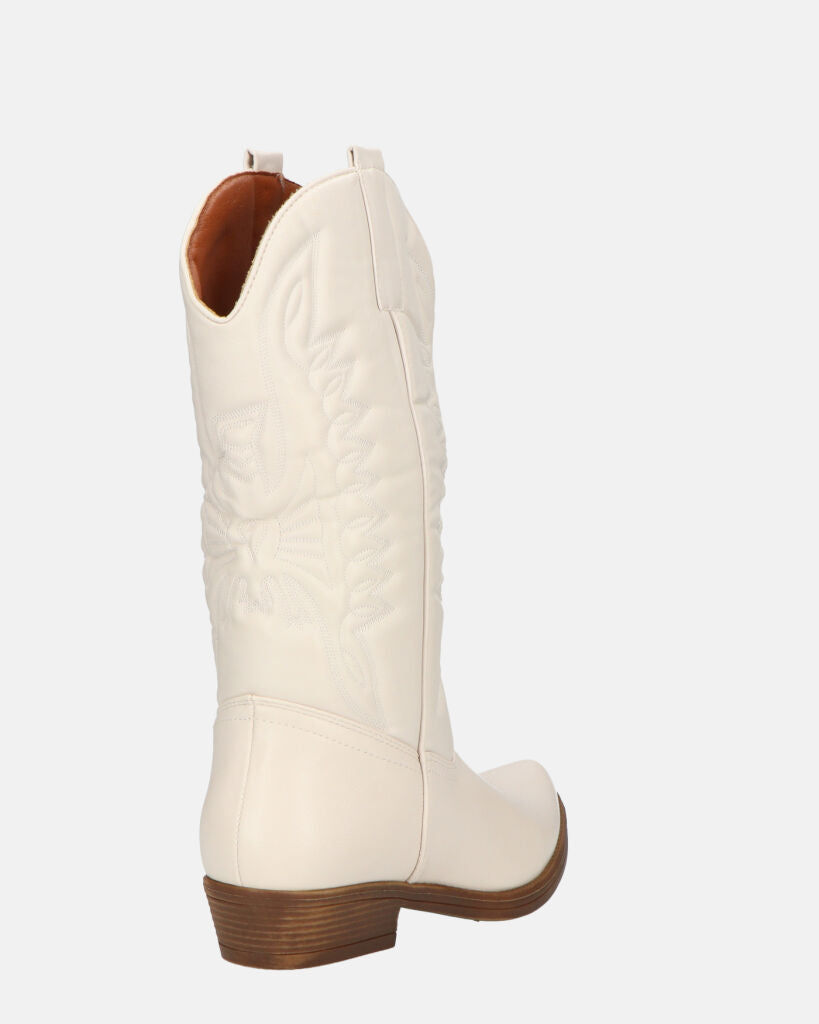 NILLA - stivali camperos beige con ricami