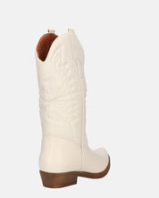 NILLA - stivali camperos beige con ricami