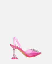 KENAN - scarpe in perspex fucsia con decorazione di gemme in punta
