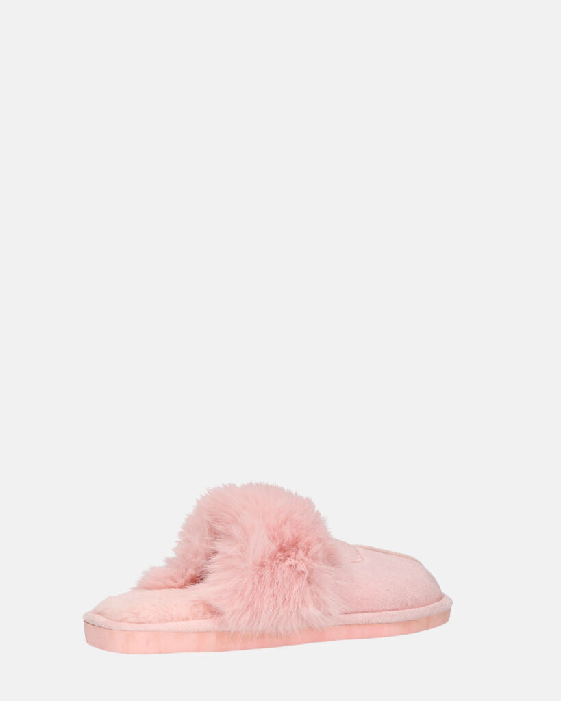 MIDORI - pantofole rose con pelliccia e camoscio