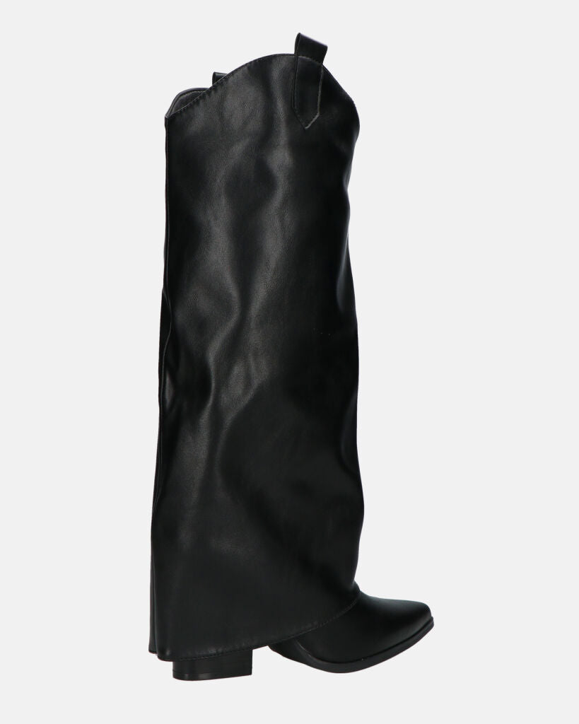 TORINA - stivali alti, camperos, texano nero con risvolto