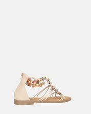 PAULA - sandali aperti beige con cerniera posteriore e gemme colorate