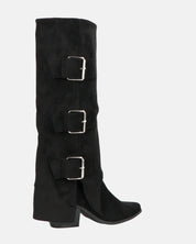 RAHEL - scarpe in camoscio nero con cinture e cerniera laterale