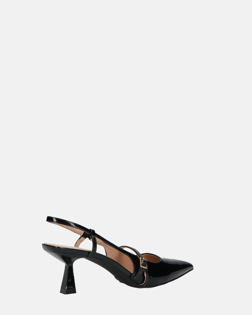 FARAI - sandali in glassy nero con tacco e cinturino