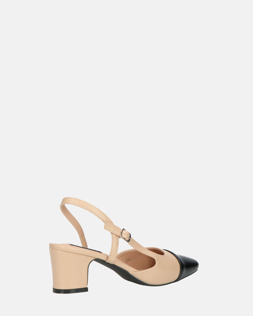 AURI - décolleté beige con tacco basso e punta nera