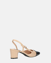 AURI - décolleté beige con tacco basso e punta nera