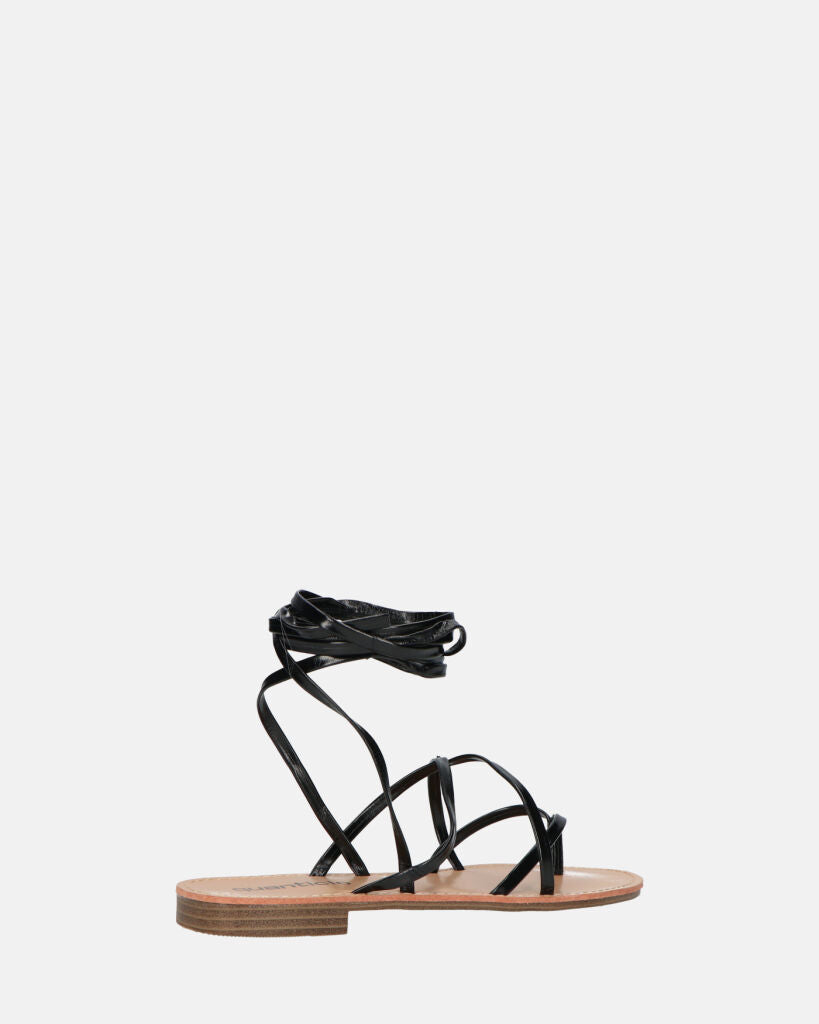 CRESSIDA - sandali bassi beige con cordini nero