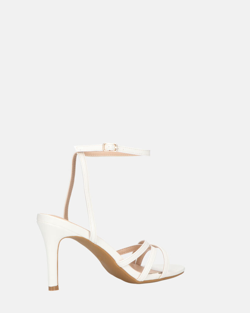 PHENYO - tacchi alti bianchi con cinturino e suola beige