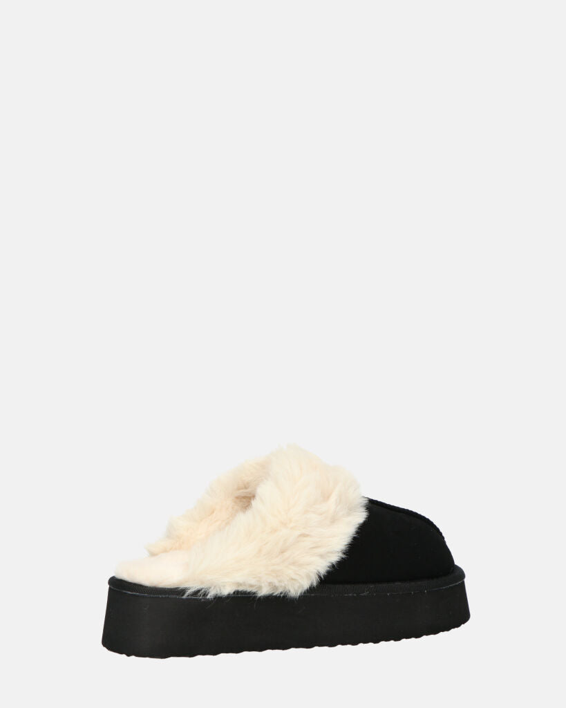 NEVE - ciabatte con pelliccia beige e platform nero