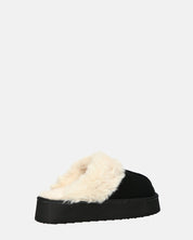 NEVE - ciabatte con pelliccia beige e platform nero