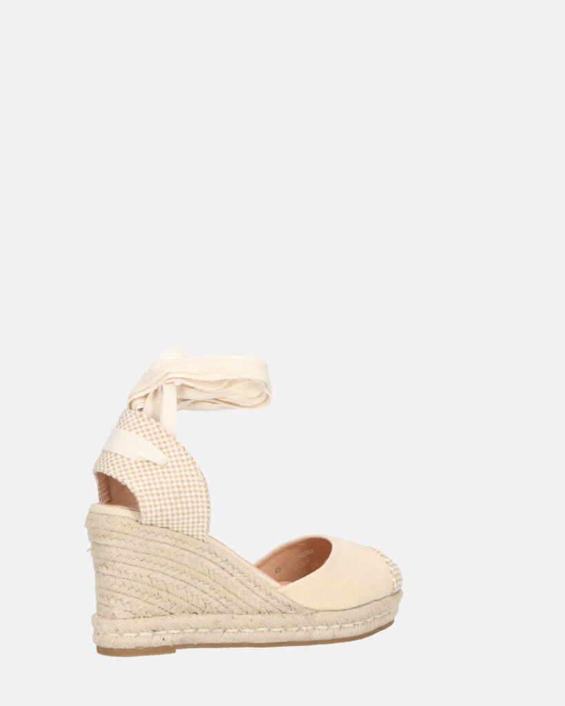 ALMA - compensées compensées en paille avec lacets en tissu beige