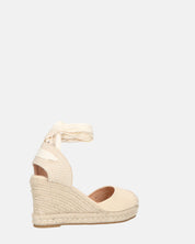 ALMA - compensées compensées en paille avec lacets en tissu beige