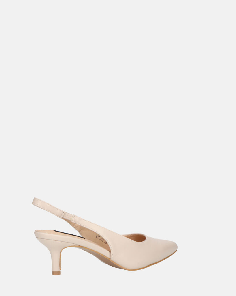 BEVERLIE - decollete con tacco in ecopelle beige