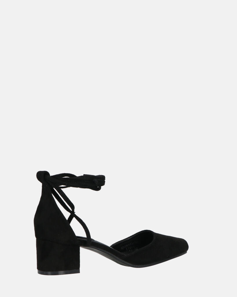 LYDIE - decolette in camoscio nero con lacci