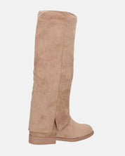 QUERIDA - stivali in camoscio beige con risvolto e cerniera interna