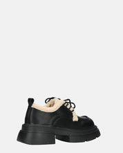 ASHLEY - scarpe basse mocassini platform nere con inserto in pelliccia