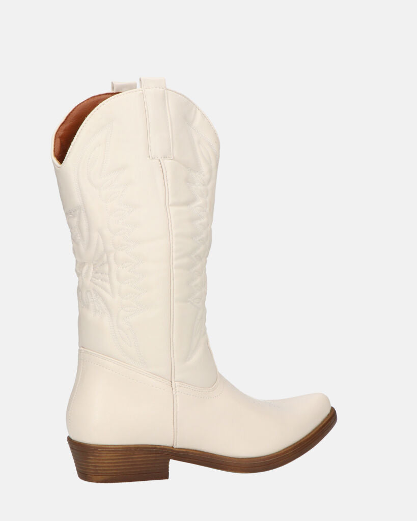 NILLA - stivali camperos beige con ricami
