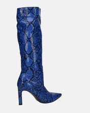 CAROLINE - stivale alto con tacco in blu pitonato