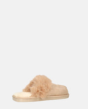 MIDORI - pantofole beige con pelliccia e camoscio