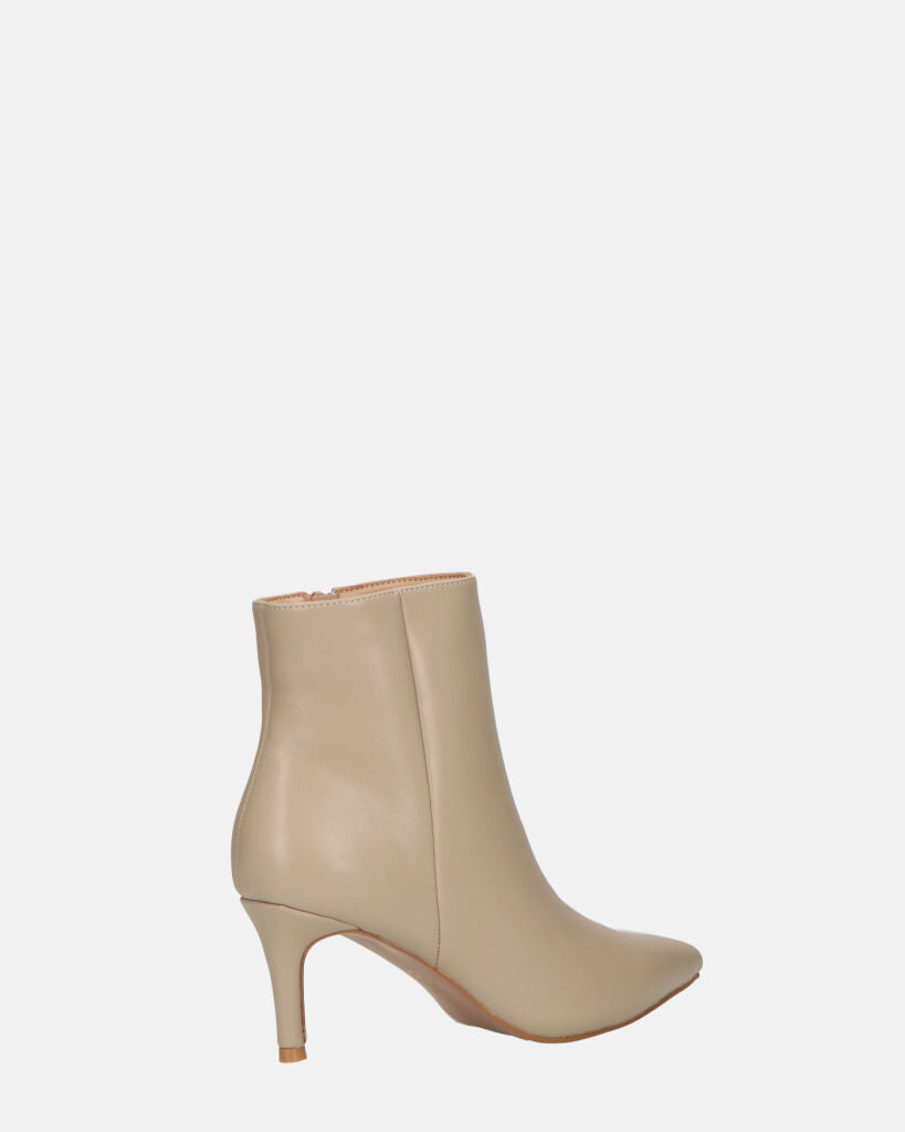 MYZA - stivaletti beige con tacco a spillo con zip laterale