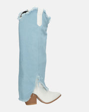 LEYRE - stivale in ecopelle bianca con risvolto lungo in denim