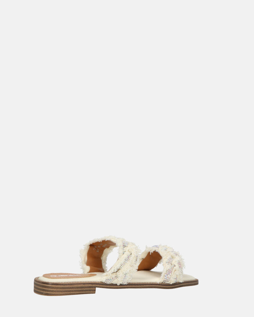 KALI - sandali in tessuto beige chiaro con gemme