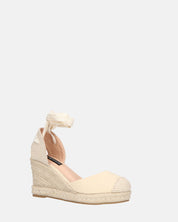 ALMA - compensées compensées en paille avec lacets en tissu beige