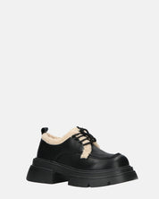 ASHLEY - scarpe basse mocassini platform nere con inserto in pelliccia