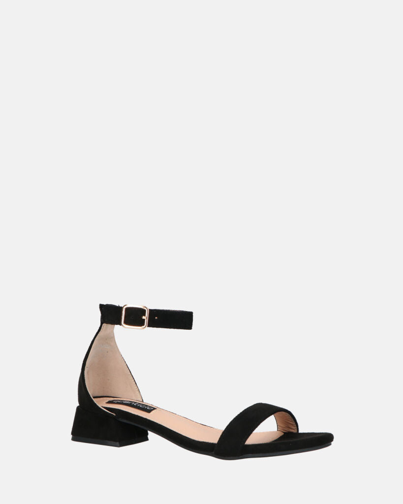 WANDA - sandali con tacco basso in camoscio nero