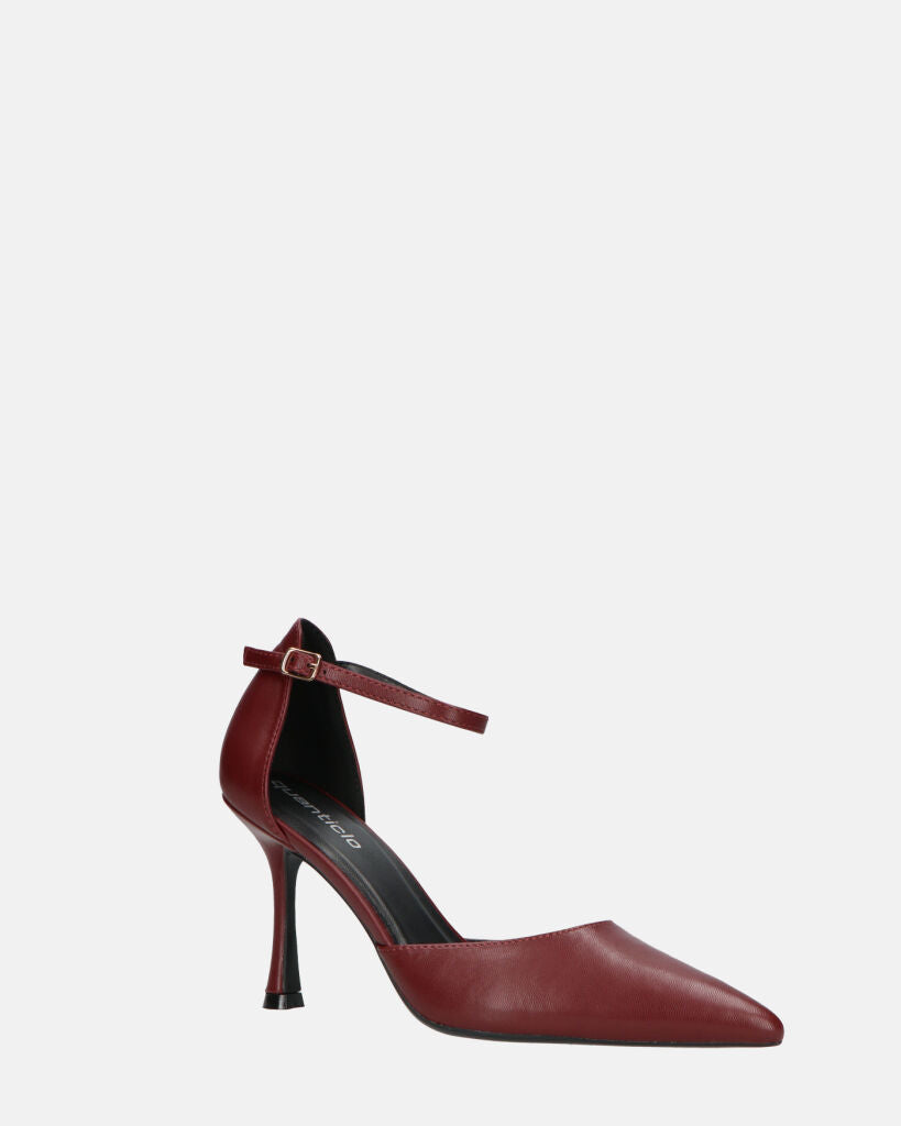 MEENA - decolette bordeaux con cinturino e soletta nera