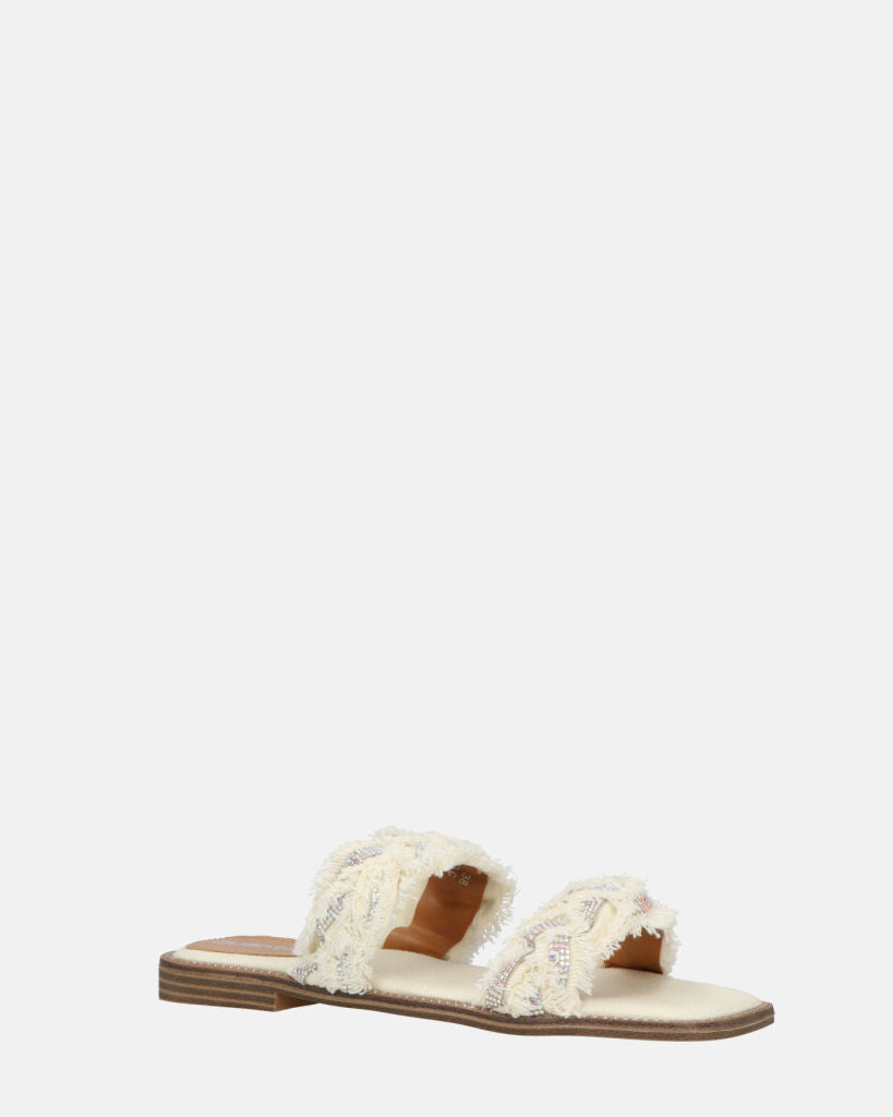 KALI - sandali in tessuto beige chiaro con gemme