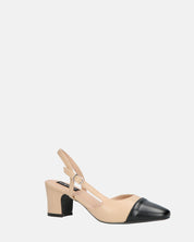 AURI - décolleté beige con tacco basso e punta nera
