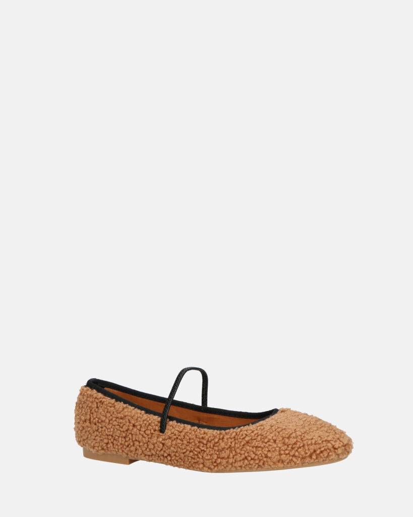 ALISSA - ballerine marrone effetto peluche con suola beige