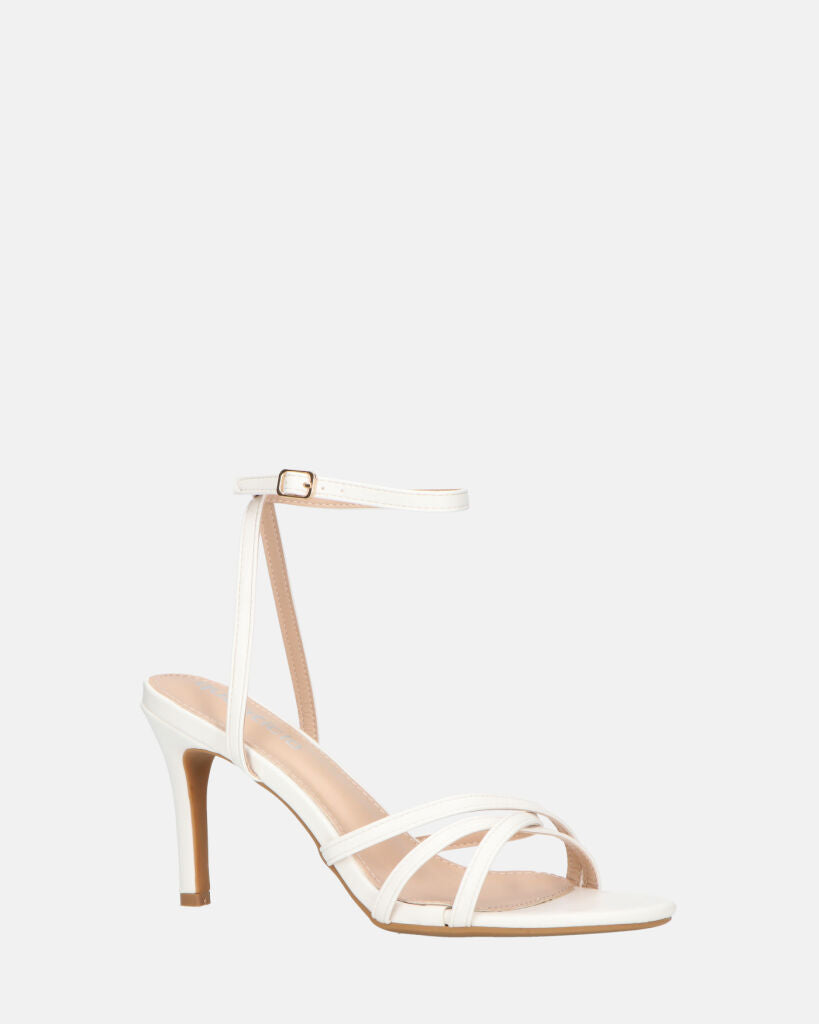 PHENYO - tacchi alti bianchi con cinturino e suola beige