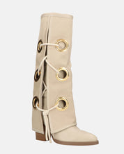 GEENA - stivali beige con risvolto in tessuto con asole in metallo