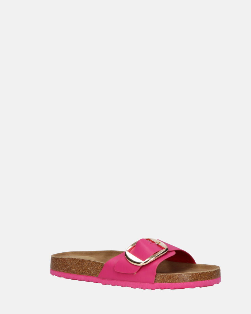 LENA - sandali con suola in sughero e banda fucsia