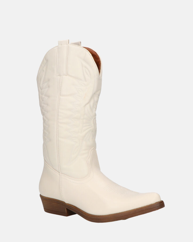NILLA - stivali camperos beige con ricami