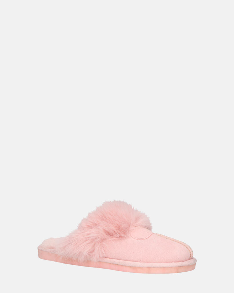 MIDORI - pantofole rose con pelliccia e camoscio