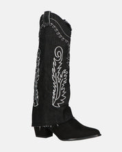FRANCYS - stivali camperos alti in tessuto denim nero con ricami