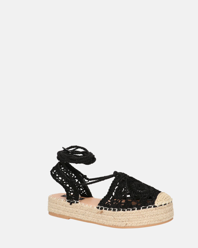 SHIRLEY - sandali platform con decorazioni in tessuto nero