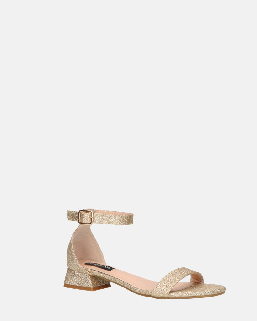 WANDA - sandali con tacco basso in glitter oro