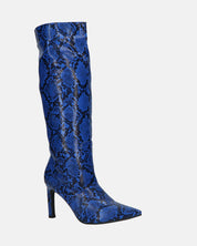 CAROLINE - stivale alto con tacco in blu pitonato