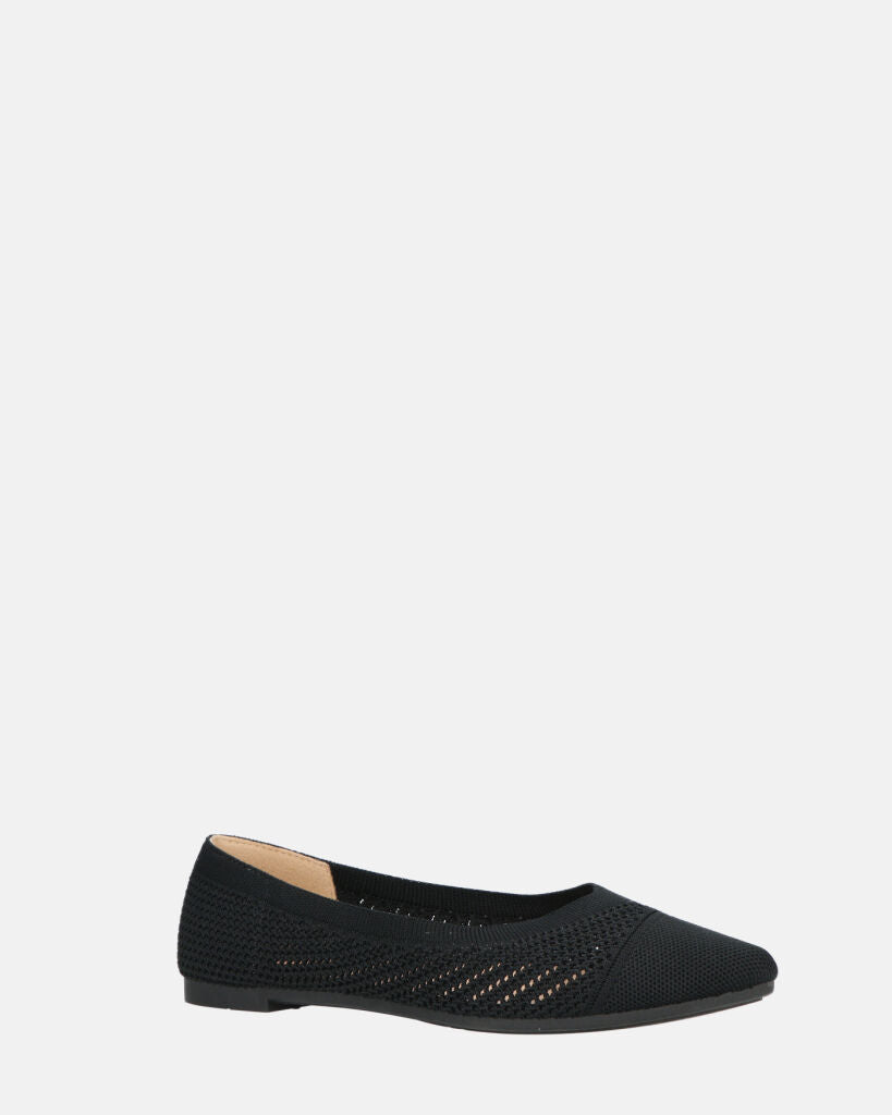 SERENITY - ballerine nere in tessuto ricamato con suola beige