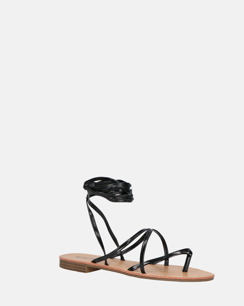 CRESSIDA - sandali bassi beige con cordini nero