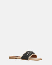 ROZENN - ciabattine beige con fascia nera ricamata e gemme