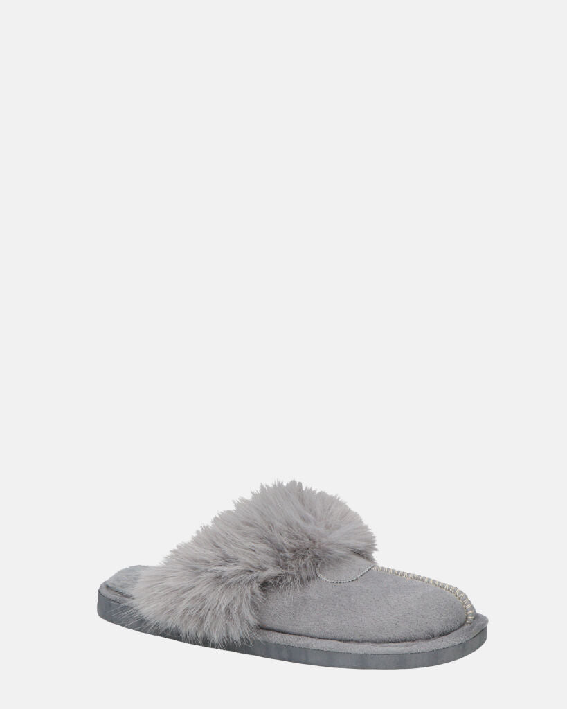MIDORI - chaussons gris avec fourrure et daim