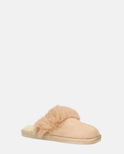 MIDORI - pantofole beige con pelliccia e camoscio