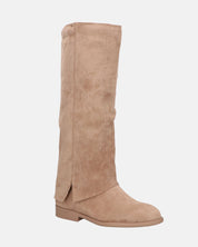 QUERIDA - stivali in camoscio beige con risvolto e cerniera interna