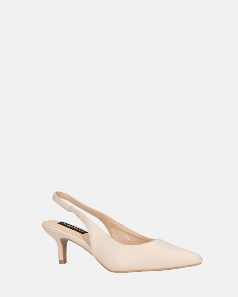 BEVERLIE - decollete con tacco in ecopelle beige